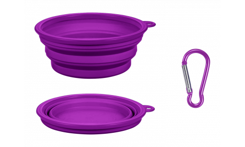 Violettes zusammenklappbares Hundeschälchen, 350 ml, kompakt, reisetauglich, zusammenklappbar für einfache Reinigung.