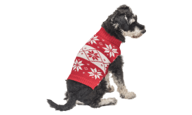 Pull d'hiver rouge pour chien, motif flocon de neige blanc, lavable, avec excellente technologie de couture durable.