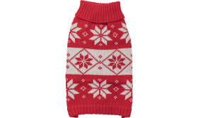 Pull d'hiver rouge pour chien, motif flocon de neige blanc, lavable, souple pour une grande liberté de mouvement.
