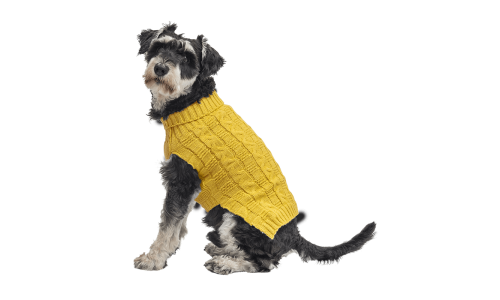 Maglione caldo in cotone giallo per cani con motivo a treccia, protezione extra, mantiene i cani al caldo in inverno.