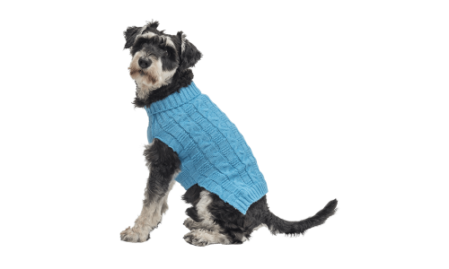 Maglione caldo in cotone blu per cani con motivo a treccia, protezione extra, mantiene i cani al caldo in inverno.