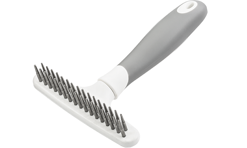 Râteau pour Sous-Poil de Chien Râteau sous-poil pour chien, 32 dents métalliques, poignée ergonomique blanche, pour toilettage et poils morts.