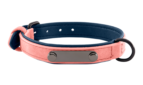 Hellrosa Luxus-Hundehalsband aus Samt mit eingebauter ID-Platte zur Gravur des Hundenamens, 35 - 37 cm lang, D-Ring.