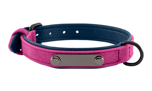 Rosa Luxus-Hundehalsband aus Samt mit eingebauter ID-Platte zur Gravur des Hundenamens, 35 - 37 cm lang, mit D-Ring.