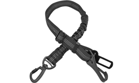 Reflektierende schwarze Hundeleine für Autositz, 55 - 65 cm, verstellbar, mit hochsichtbarem reflektierendem Material.