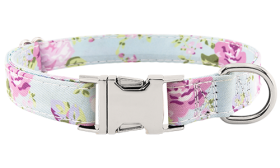 Collier chien à motif floral pastel avec boucle métal ajustable, 40-63 cm x 2 cm, avec anneau en D pour attacher la laisse.