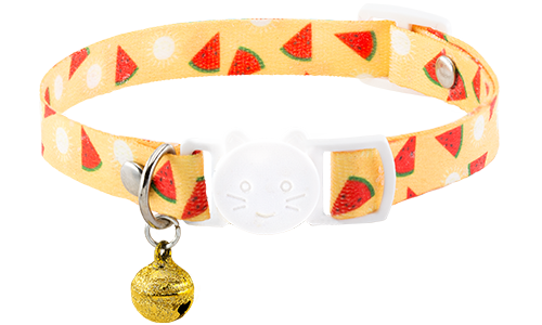 Abnehmbares Katzenhalsband mit Wassermelonen-Muster, verstellbar und leicht für Komfort, mit Schnalle und Glocke.