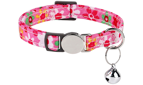 Collier avec Boucle Métallique Sécurisée pour Chat Collier anti-traction pour chat rose floral, boucle métallique, ajustable et léger pour confort, clochette argentée.