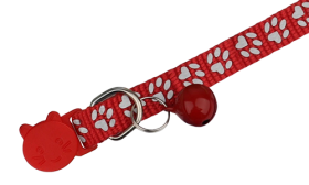 Collier anti-traction pour chat à motif de pattes rouge, ajustable et léger, réfléchissant, clochette assortie.