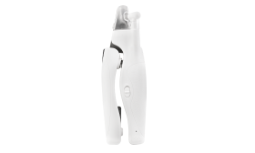 Coupe-ongles blanc pour chien avec lumière LED intégrée, lime cachée, design sécurisé et ergonomique pour plus de précision.