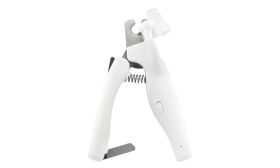 Coupe-ongles blanc pour chien avec lumière LED, poignée ergonomique, garde de sécurité et lime à ongles cachée.