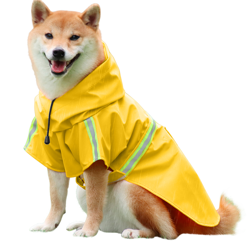 Impermeabile per Cani Antipioggia con Striscia Riflettente Shiba Inu in impermeabile giallo con strisce riflettenti, facili cinturini per passeggiate sotto la pioggia.