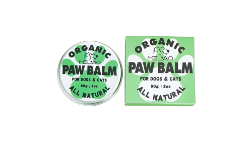 Grüne und weiße Dose mit biologischem, 100% natürlichen Pfotenbalsam für Hunde und Katzen, 60g, pflegt Pfotenpolster.