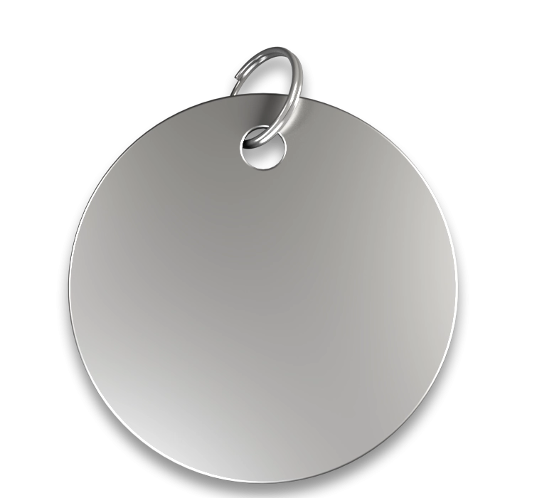 Médaille Ronde Gravée Médaille chien ronde argentée, finition lisse, avec anneau en argent, personnalisable avec le nom du chien gravé.