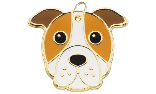 Gravierte Hundemarke in Form eines Staffordshire Bull Terrier-Gesichts mit goldener Umrandung, leicht, für Hundemarken.