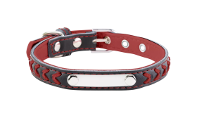 Collier chien tressé rouge avec plaque ID intégrée pour gravure, 27-34 cm x 1,5 cm, personnalisable avec nom gravé.