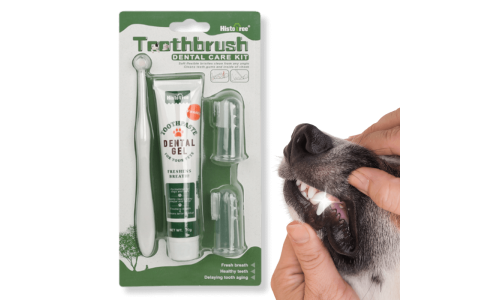 Komplettes Zahnpflegeset für Hunde: Zahnbürste, 2 Fingerbürsten und Vanille-Zahnpasta