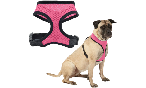 Rosa Mesh-Hundegeschirr, leicht, für Komfort designed, mit verstellbaren schwarzen Riemen und strapazierfähigem Clip.