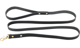 Guinzaglio per cane in pelle nera, 120 cm, resistente, clip dorata robusta per facile attacco.