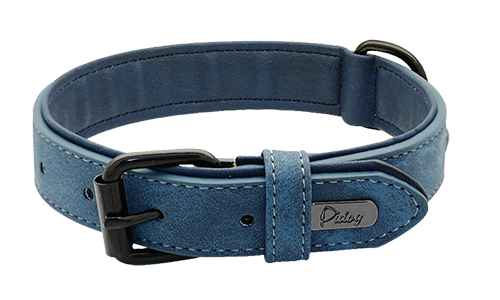 Blaues Luxus-Samt-Hundehalsband, 49-52 cm Länge und 2,7 cm Breite, mit schwarzem Metallverschluss und D-Ring.