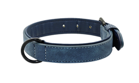 Collare per cane in velluto blu con fodera interna morbida, lunghezza 35-37cm e larghezza 1,7cm, per comfort e durata.