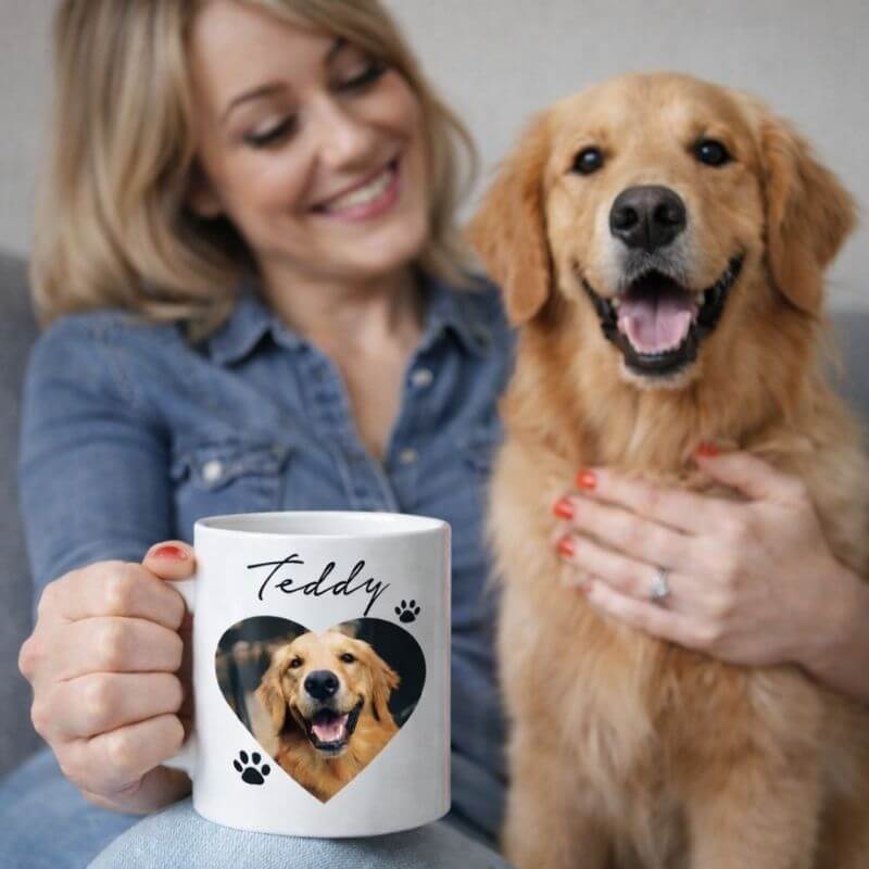 Personalisierte Hund Tasse mit deinem Hundefoto in Herzform